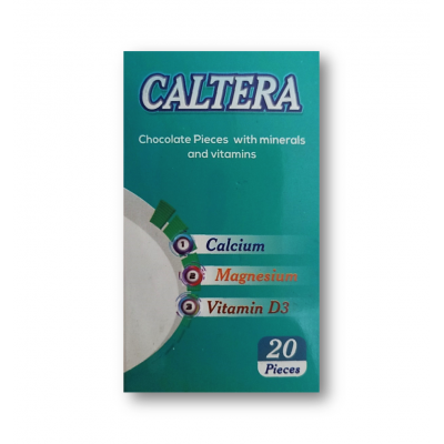CALTERA CHOCOLATE PIECES WITH MINERALS & VITAMINS ( VITAMIN D3 + MAGNESIUM + CALCIUM ) 20 PIECES